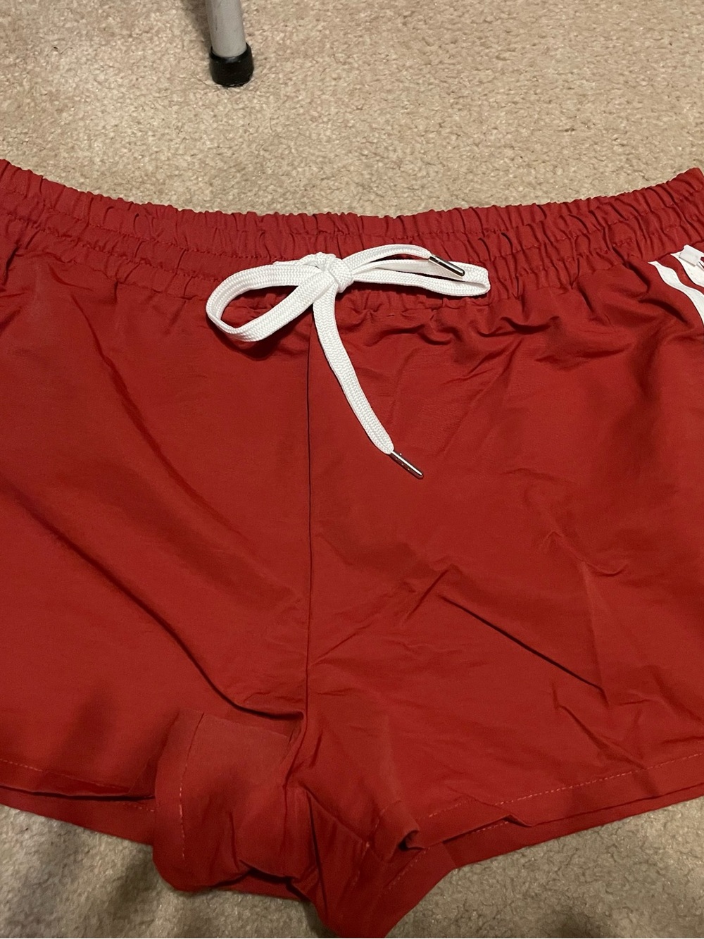 Women’s Red Athletic Drawstring Shorts with White Cord